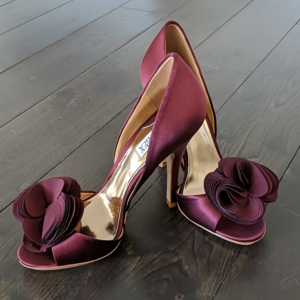 Burgundy satin pumps